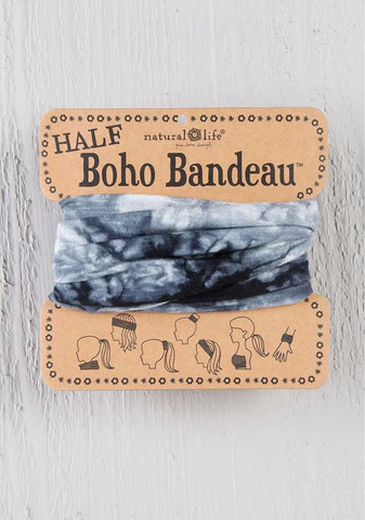 Boho Bandeau Half - Black and White Tie Dye